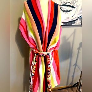 Anthropologie striped cardigan duster/ kimono with  crochet belt one size